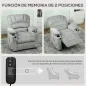 Sillón Relax Reclinable Eléctrico Silencioso con Función Memoria Reposapiés Mando a Distancia Bolsillo Lateral Gris