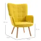 Sillón Individual con Respaldo Alto Reposabrazos Tela de Lino y Patas de Madera para Comedor Cocina 71x76x101cm Amarillo