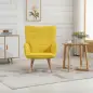 Sillón Individual con Respaldo Alto Reposabrazos Tela de Lino y Patas de Madera para Comedor Cocina 71x76x101cm Amarillo