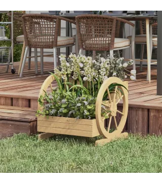 Jardinera de Madera Macetero Exterior de 3 Niveles Diseño de Escalera Orificios de Drenaje 61x62x57 cm Natural