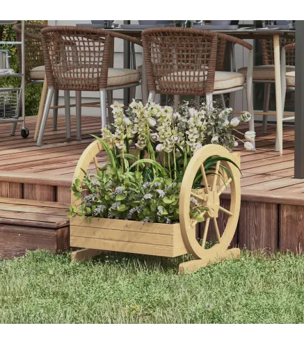 Jardinera de Madera Macetero Exterior de 3 Niveles Diseño de Escalera Orificios de Drenaje 61x62x57 cm Natural