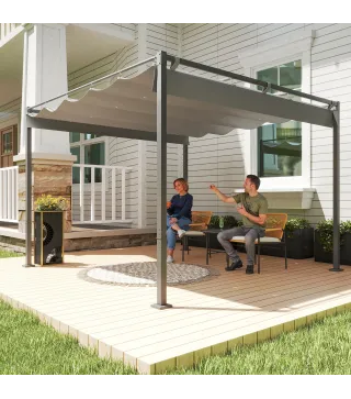 Pérgola con Techo Retráctil Pérgola de 3x3 m con Cierre Magnético Protección UV30+ Pabellón para Jardín Patio Gris