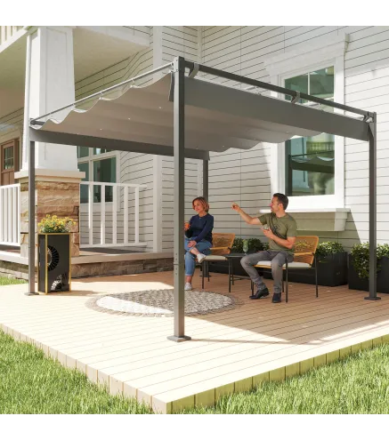 Pérgola con Techo Retráctil Pérgola de 3x3 m con Cierre Magnético Protección UV30+ Pabellón para Jardín Patio Gris