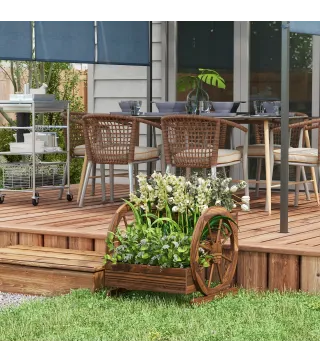 Jardinera de Madera Macetero Exterior de 3 Niveles Diseño de Escalera Orificios de Drenaje 61x62x57 cm Carbonizado