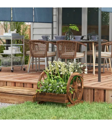 Jardinera de Madera Macetero Exterior de 3 Niveles Diseño de Escalera Orificios de Drenaje 61x62x57 cm Carbonizado