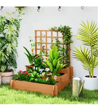 Jardinera de 3 Niveles con Enrejado y Tela no Tejida para Cultivos Verduras Flores Hierbas 95x95x110 cm Natural