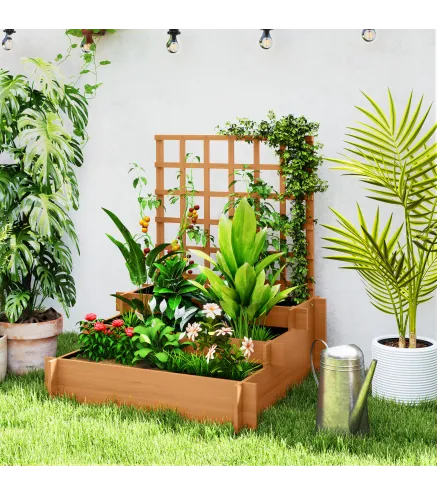 Jardinera de 3 Niveles con Enrejado y Tela no Tejida para Cultivos Verduras Flores Hierbas 95x95x110 cm Natural