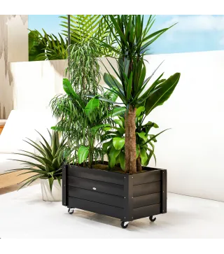 Jardinera de Madera de Exterior con Orificios de Drenaje y Tela no Tejida para Flores Plantas 89x48x47 cm Negro