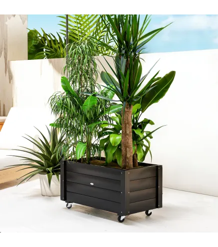 Jardinera de Madera de Exterior con Orificios de Drenaje y Tela no Tejida para Flores Plantas 89x48x47 cm Negro