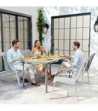 Set de 4 Sillas de Exterior Apilables con Asiento de Textilene para Jardín Terraza 54x75,5x95 cm Gris Claro