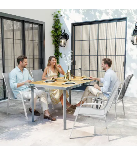 Set de 4 Sillas de Exterior Apilables con Asiento de Textilene para Jardín Terraza 54x75,5x95 cm Gris Claro