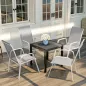 Set de 4 Sillas de Exterior Apilables con Asiento de Textilene para Jardín Terraza 54x75,5x95 cm Gris Claro