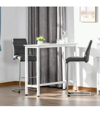 Mesa de Bar Mesa Alta con Encimera de Melamina Efecto Marmoleado y Patas de Acero Estilo Moderno para Cocina Cafetería Comedor 1