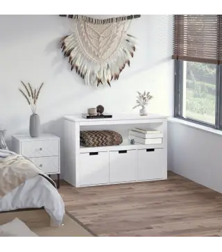 Aparador de Salón con 3 Cajones Extraíbles y Estantes Abiertos para Libros Juguetes Armario Auxiliar de Almacenamiento para Dorm