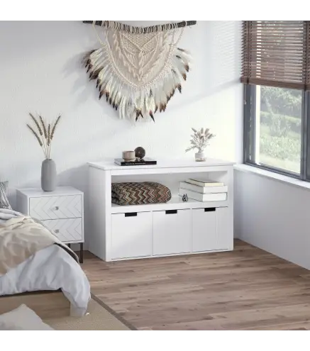 Aparador de Salón con 3 Cajones Extraíbles y Estantes Abiertos para Libros Juguetes Armario Auxiliar de Almacenamiento para Dorm