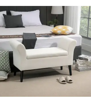 Banco de Almacenamiento con Tapa Abatible Reposabrazos y Patas de Madera para Salón 111,5x41x65 cm Crema