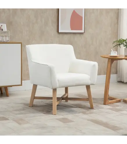Butaca de Salón Tapizada en Terciopelo con Reposabrazos Acolchados y Patas de Madera Cruzadas 67x65x74 cm Blanco Crema