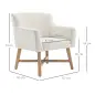 Butaca de Salón Tapizada en Terciopelo con Reposabrazos Acolchados y Patas de Madera Cruzadas 67x65x74 cm Blanco Crema
