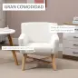 Butaca de Salón Tapizada en Terciopelo con Reposabrazos Acolchados y Patas de Madera Cruzadas 67x65x74 cm Blanco Crema