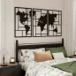 Decoración de Metal para Pared de Mapa Mundial de 3 Piezas para Salón Dormitorio Pasillo Negro