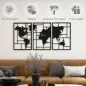 Decoración de Metal para Pared de Mapa Mundial de 3 Piezas para Salón Dormitorio Pasillo Negro