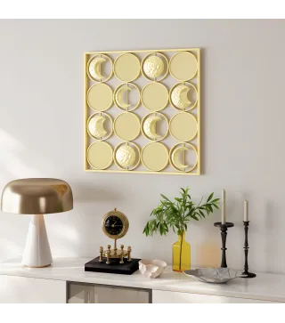 Decoración de Metal para Pared de Fases Lunares Multidireccional con 16 Discos Dorado