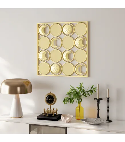 Decoración de Metal para Pared de Fases Lunares Multidireccional con 16 Discos Dorado