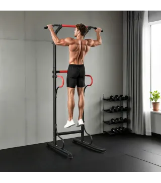 Barra de Dominadas Altura Regulable Estación de Fondos Resistente para Gimnasio en Casa Entrenamiento de Fuerza Negro