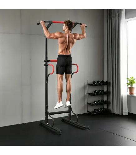 Barra de Dominadas Altura Regulable Estación de Fondos Resistente para Gimnasio en Casa Entrenamiento de Fuerza Negro