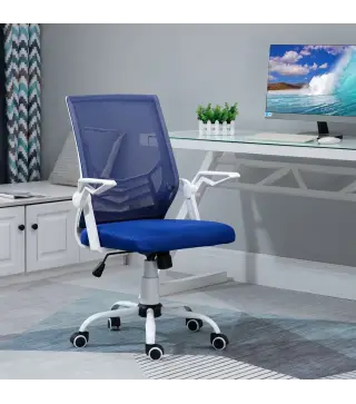 Silla de Oficina Ergonómica Silla Escritorio Giratoria con Altura Ajustable Reposabrazos Abatible 62,5x55x94-104cm Azul