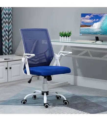 Silla de Oficina Ergonómica Silla Escritorio Giratoria con Altura Ajustable Reposabrazos Abatible 62,5x55x94-104cm Azul