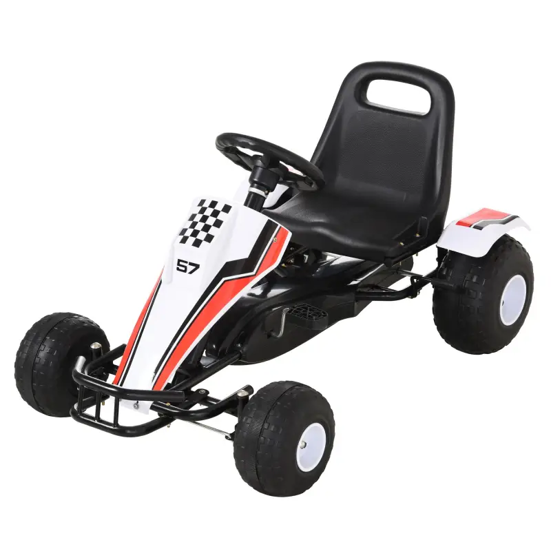 Go Kart a Pedales para Niños de +3 Años Coche de Pedales Infantil con Asiento Ajustable y Freno de Mano 104x66x57 cm Blanco y Ne