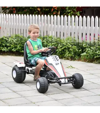 Go Kart a Pedales para Niños de +3 Años Coche de Pedales Infantil con Asiento Ajustable y Freno de Mano 104x66x57 cm Blanco y Ne