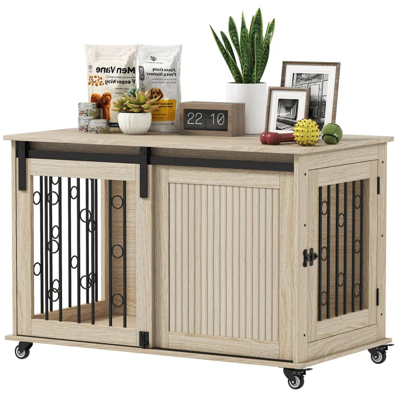 Jaula para Perros Medianos y Grandes Mesa Auxiliar Moderna con 2 Puertas y Cierre 100x56x65 cm Roble