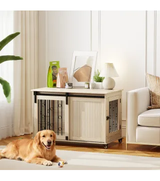 Jaula para Perros Medianos y Grandes Mesa Auxiliar Moderna con 2 Puertas y Cierre 100x56x65 cm Roble