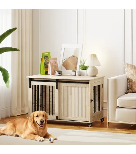 Jaula para Perros Medianos y Grandes Mesa Auxiliar Moderna con 2 Puertas y Cierre 100x56x65 cm Roble