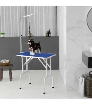 Mesa de Peluquería Canina Plegable con Encimera Antideslizante Brazo Ajustable 81x48,5x80 cm, Azul
