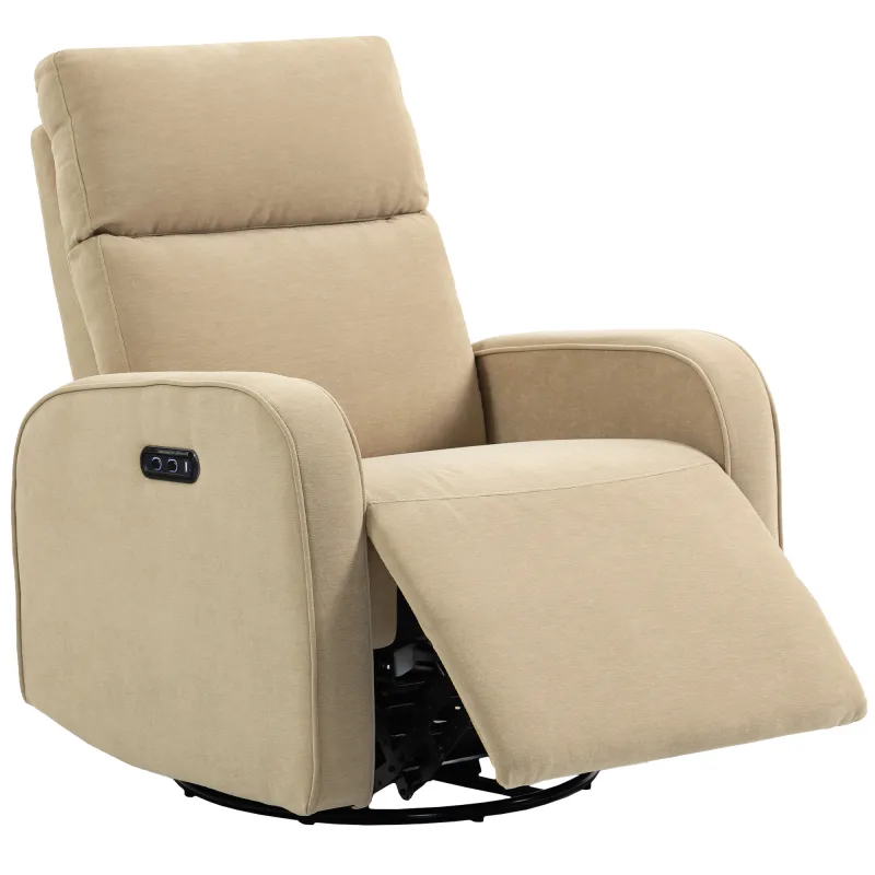 Sillón Relax Reclinable Eléctrico Giratorio y Balancín con Doble Motor Reposacabezas Ajustable Puertos USB Reposapiés