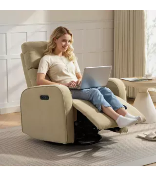 Sillón Relax Reclinable Eléctrico Giratorio y Balancín con Doble Motor Reposacabezas Ajustable Puertos USB Reposapiés