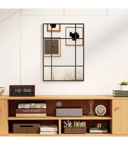 Espejo Rectangular de Pared Espejo de Ventana 70x50 cm con Marco de Metal Espejo Decorativo para Salón Dormitorio Negro