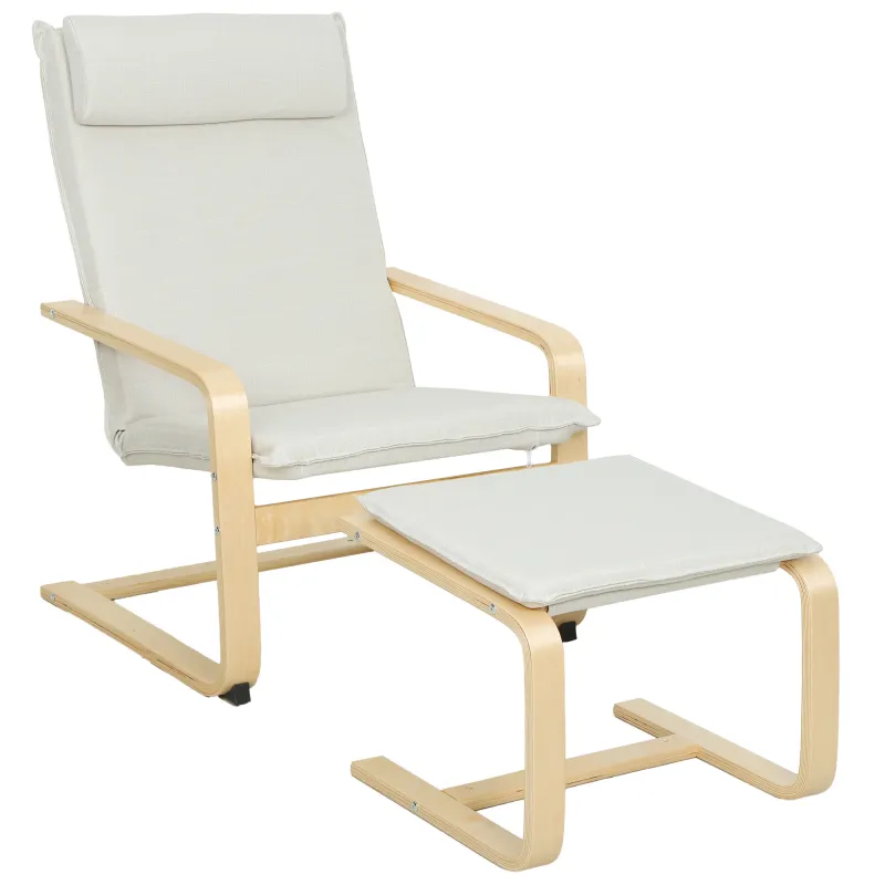 Sillón con Reposapiés Sillón Lectura con Respaldo Alto Reposacabezas Extraíble Patas de Madera y Tapizado en Lino Crema Sillón con Reposapiés Sillón Lectura con Respaldo Alto Reposacabezas Extraíble Patas de Madera y Tapizado en Lino Crema