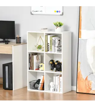 Librería de 3 Niveles, Estantería para Libros con 6 Cubos de Almacenaje, para Sala de Estar, Dormitorio, Estudio, Oficina, 65,5x