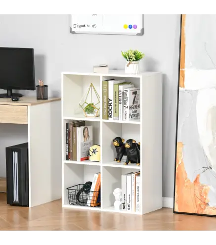 Librería de 3 Niveles, Estantería para Libros con 6 Cubos de Almacenaje, para Sala de Estar, Dormitorio, Estudio, Oficina, 65,5x