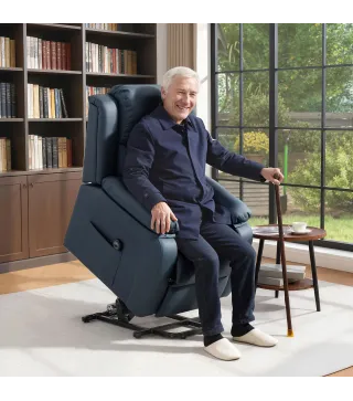 Sillón Relax Levanta Personas Sillón Elevador con Control Remoto Reclinación Eléctrica 160° Reposapiés 76x90x105cm Azul