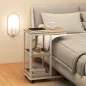 Mesa Auxiliar en Forma de C con Ruedas Estantes Abiertos y Marco de Acero para Salón Dormitorio 51x33x66cm Natural y Blanco