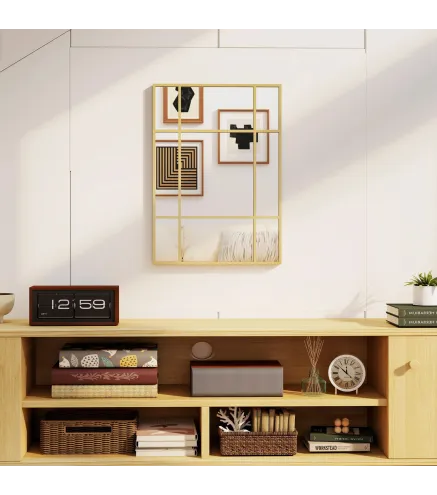 Espejo Rectangular de Pared Espejo de Ventana 70x50cm con Marco de Metal Espejo Decorativo para Salón Dormitorio Dorado