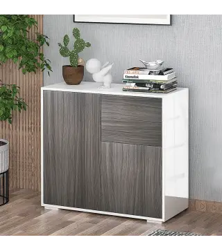 Aparador para Cocina con 2 Puertas 2 Cajones Marco de Blanco Brillante Estante Ajustable Apertura a Presión Armario de Almacenam