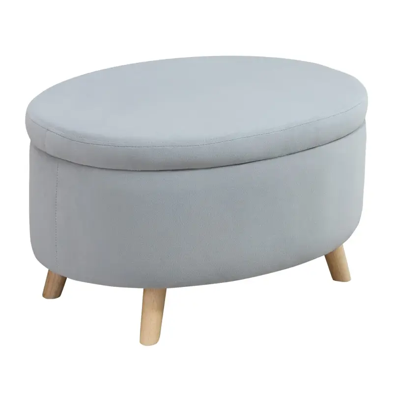 Puff Almacenaje Ovalado, Banco Almacenaje, 71x51,5x42 cm, Tapizado en Terciopelo, con Patas de Madera Maciza, Carga 120 kg, para