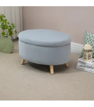 Puff Almacenaje Ovalado, Banco Almacenaje, 71x51,5x42 cm, Tapizado en Terciopelo, con Patas de Madera Maciza, Carga 120