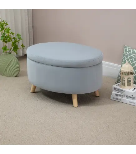 Puff Almacenaje Ovalado, Banco Almacenaje, 71x51,5x42 cm, Tapizado en Terciopelo, con Patas de Madera Maciza, Carga 120